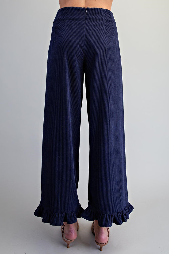 Corduroy Ruffle Hem Wide Leg Pants