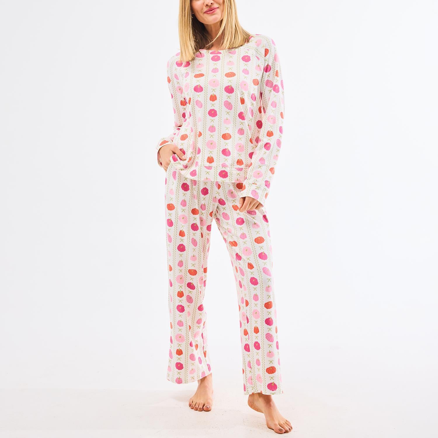 pajama set with pink and orange pumpkins, longsleeve with pants