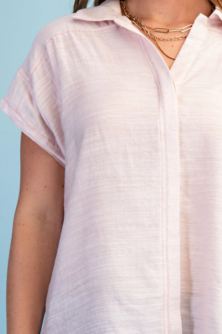 Lightweight Button Down Shirt- Pink