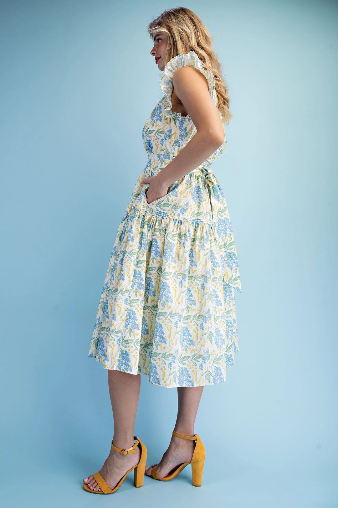 Floral Print Ruffle Sleeve Dress