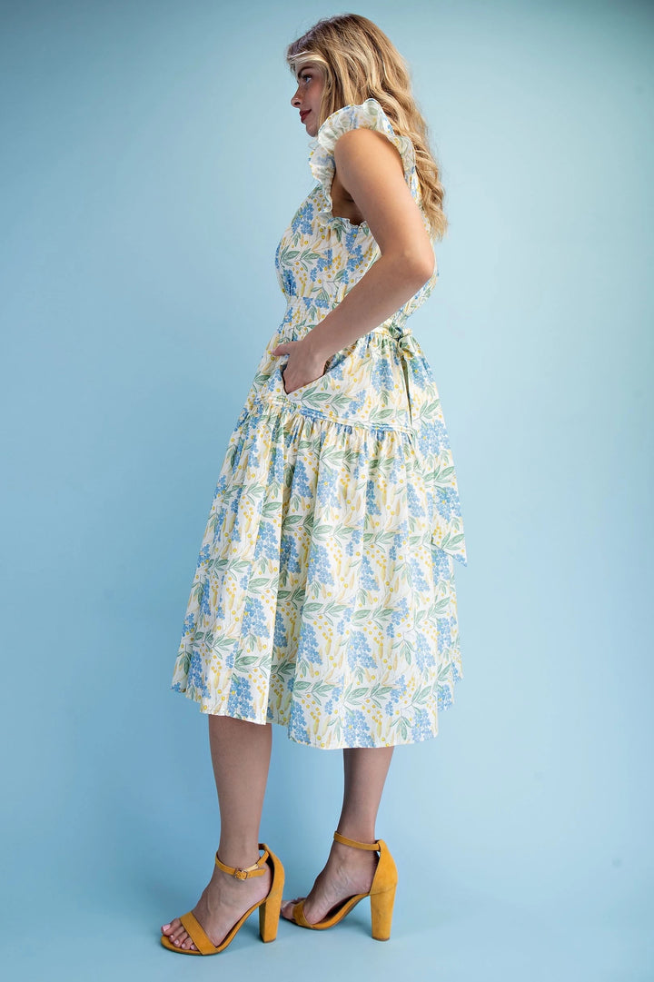 Floral Print Ruffle Sleeve Dress