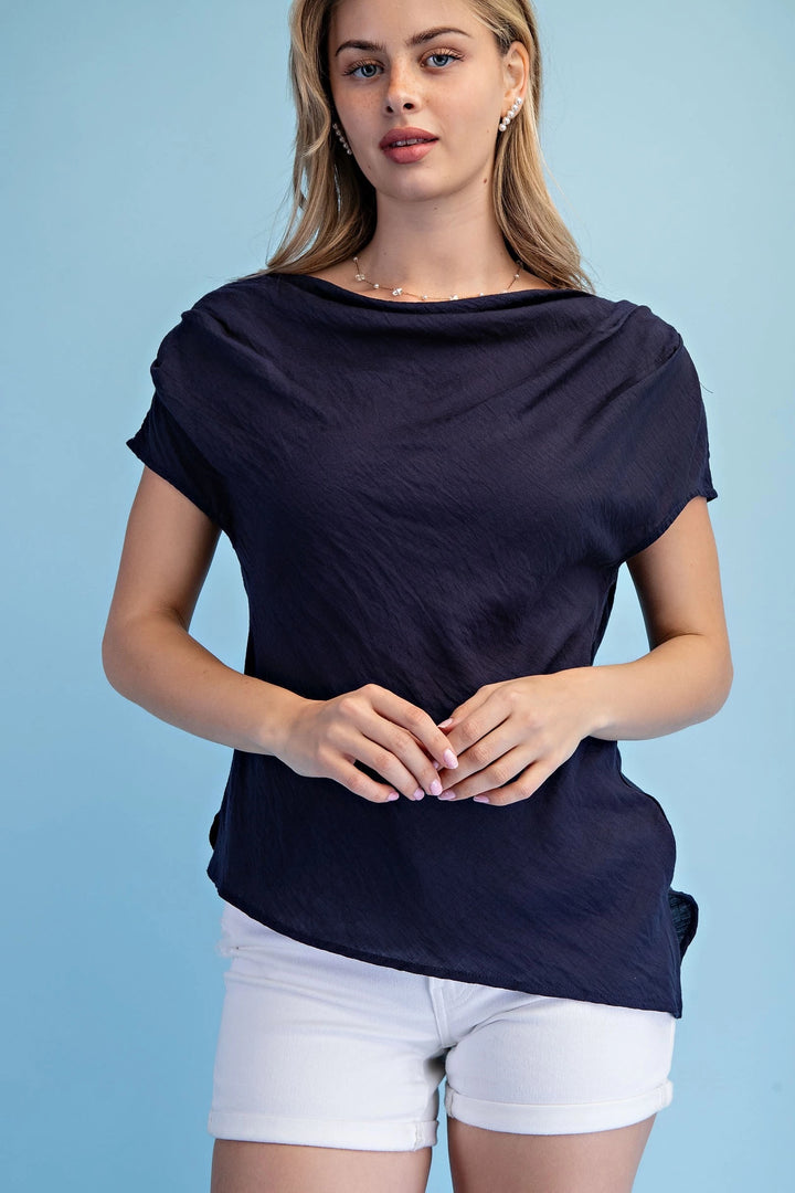 Cowl Neck Draped Asymmetrical Top