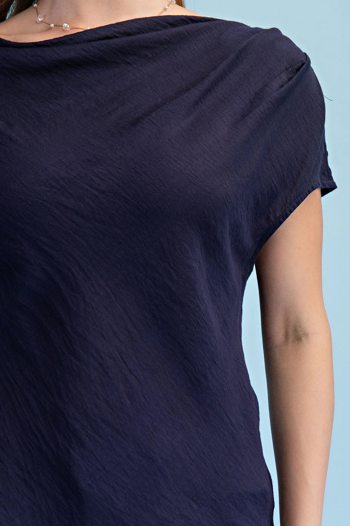 Cowl Neck Draped Asymmetrical Top