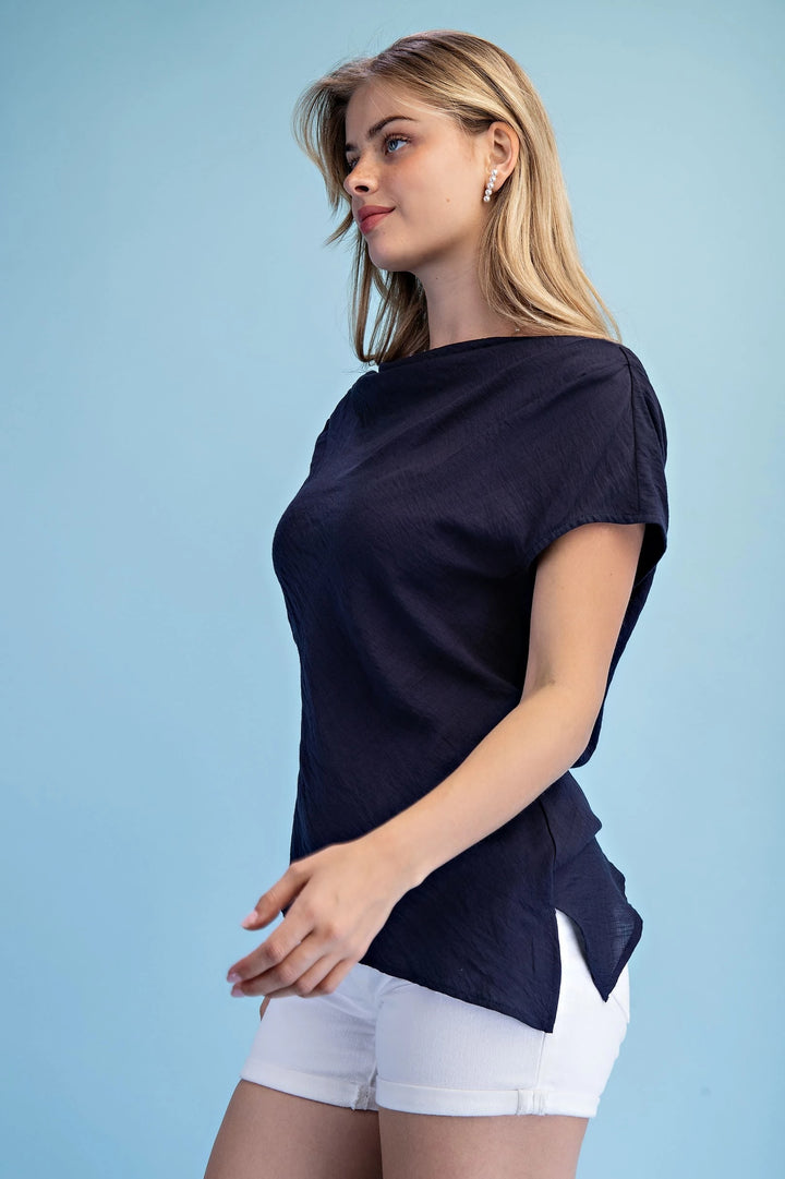 Cowl Neck Draped Asymmetrical Top