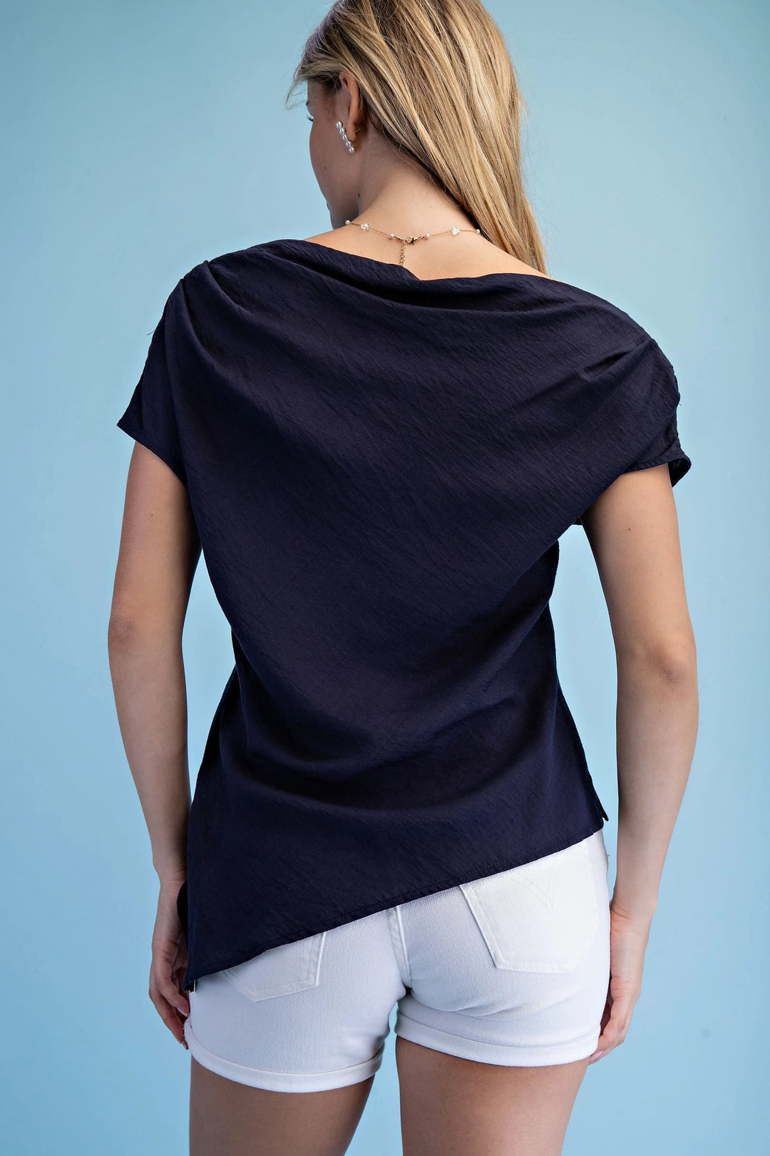Cowl Neck Draped Asymmetrical Top