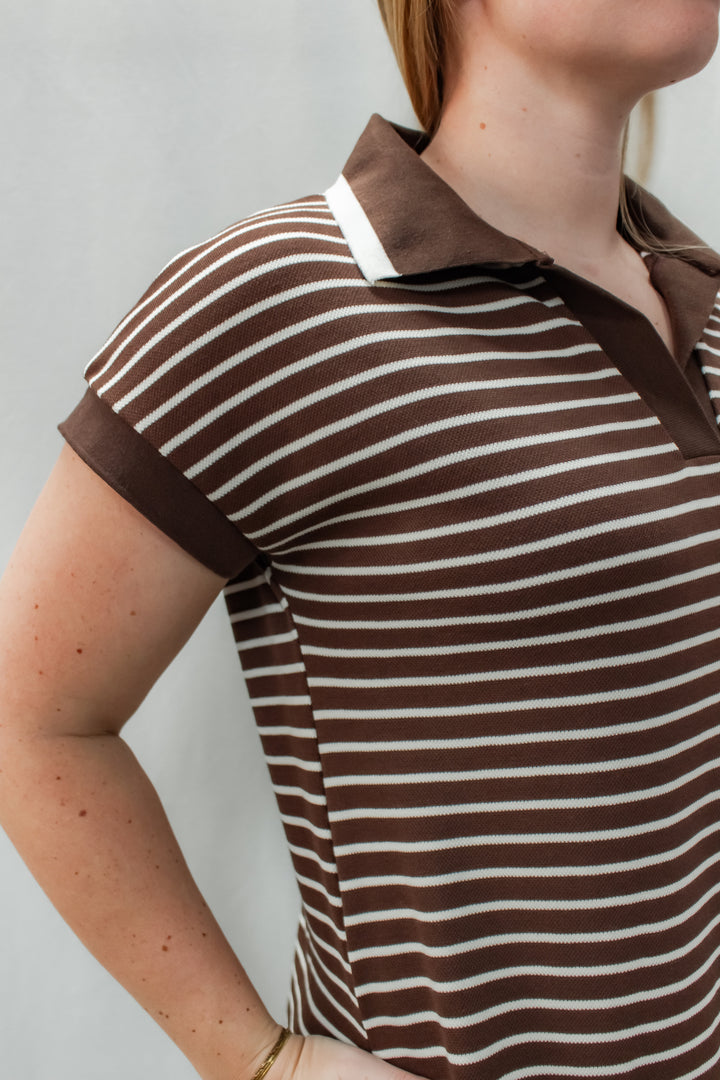 Short Sleeve Striped Collared Midi Dress