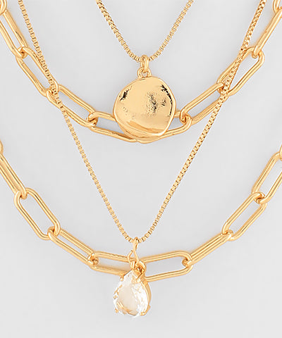 5 Layer Organic Disk & Pearl Pendant Necklace