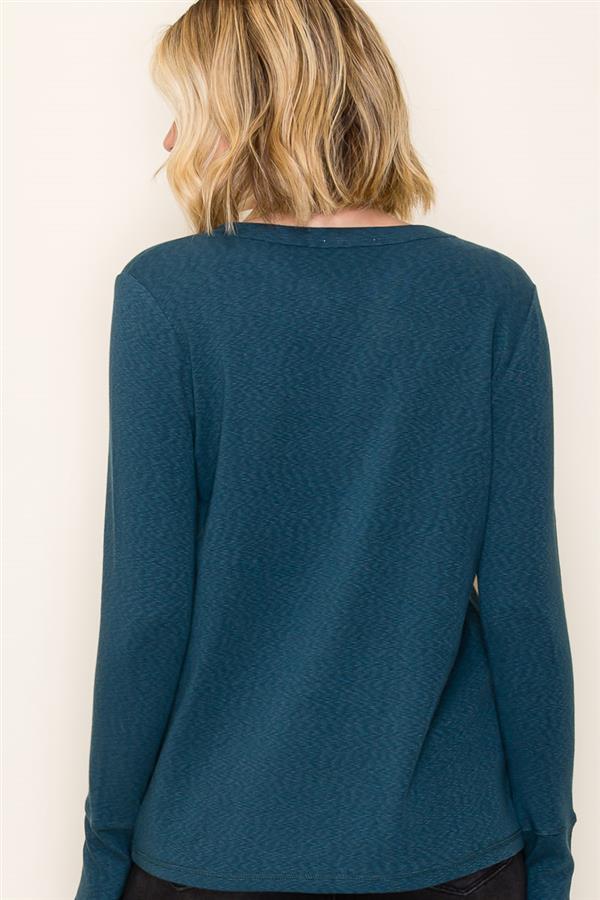 dark jade longsleeve top with buttons on front