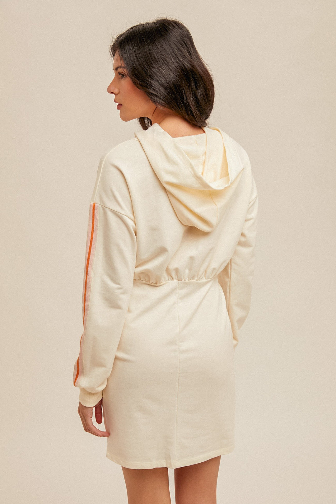 Hooded Color Sporty Band Sleeve Mini Dress