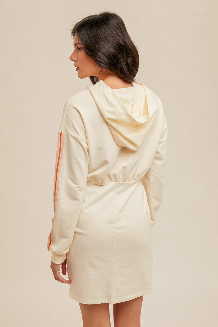 Hooded Color Sporty Band Sleeve Mini Dress