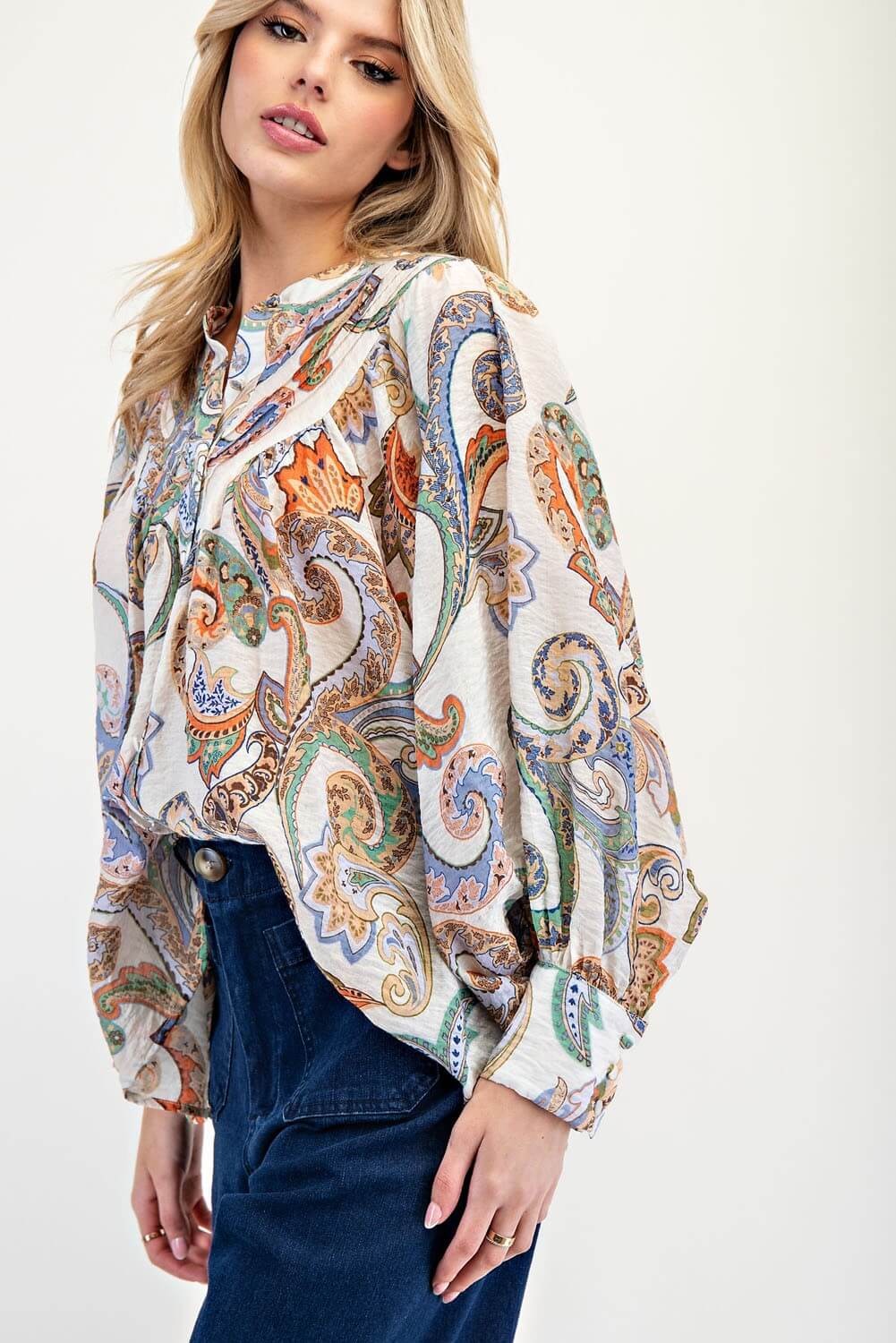 Majestic Paisley Bubble Sleeve Blouse