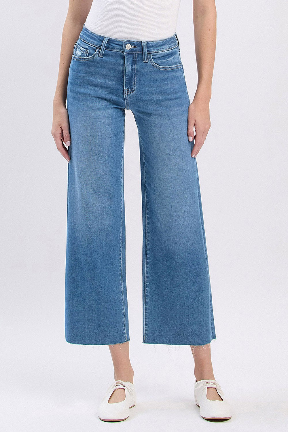 Vervet "Aileeah" High Rise Raw Hem Crop Slim Wide Leg Jean