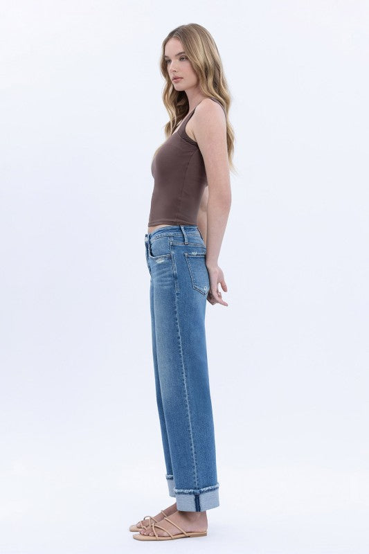 Lovervet "Delicate Gleam" Mid Rise Cuffed Ankle Slim Wide Leg Jean