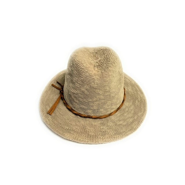 Cotton Blend Fedora Brim Hat With Tie