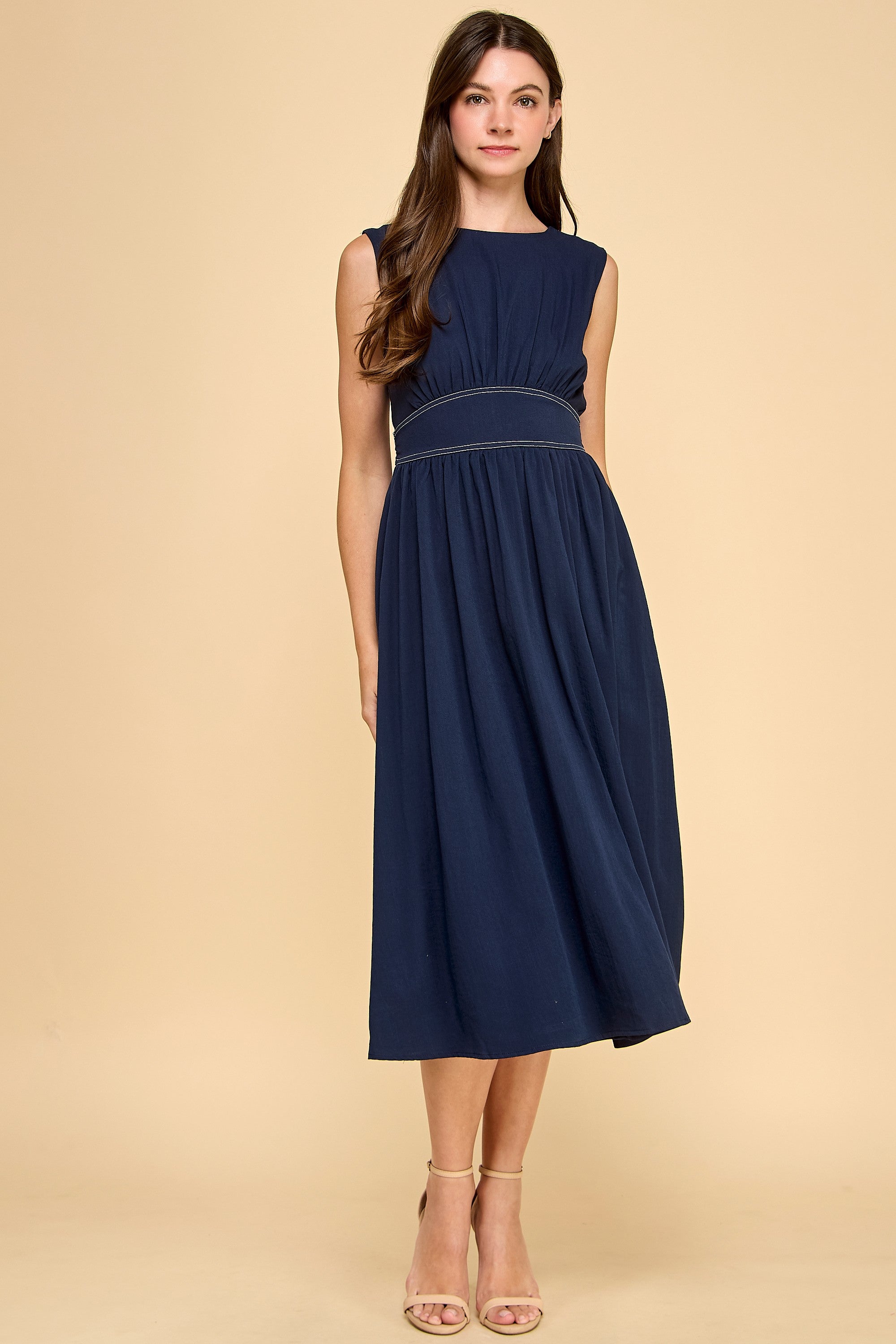 navy blue dress with tie in back 