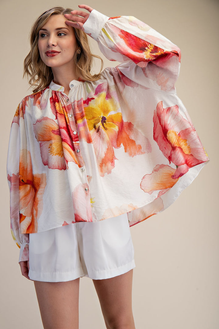 Neck Band Longsleeve Voluminous Blouse