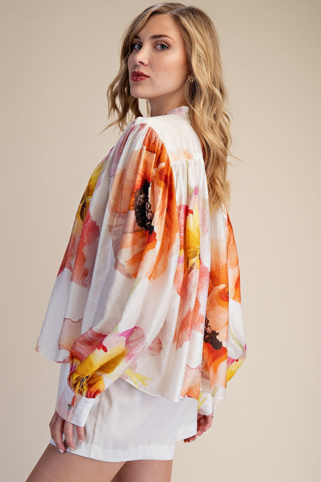 Neck Band Longsleeve Voluminous Blouse