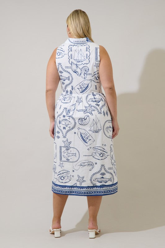 Catie Button Down Midi Dress Seaside
