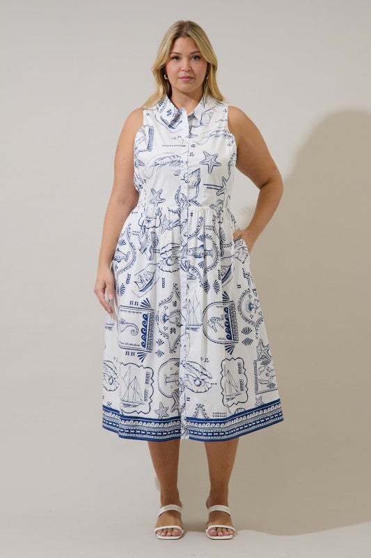 Catie Button Down Midi Dress Seaside