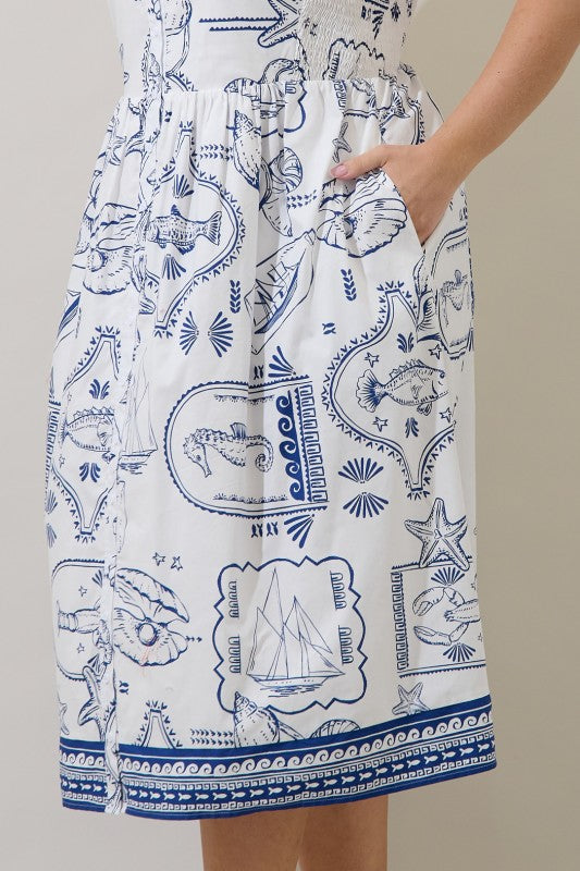 Catie Button Down Midi Dress Seaside