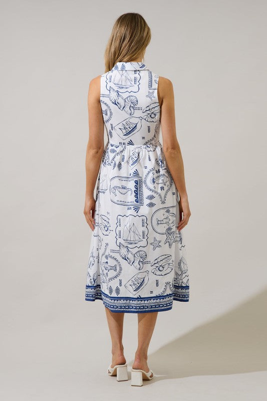 Catie Button Down Midi Dress Seaside