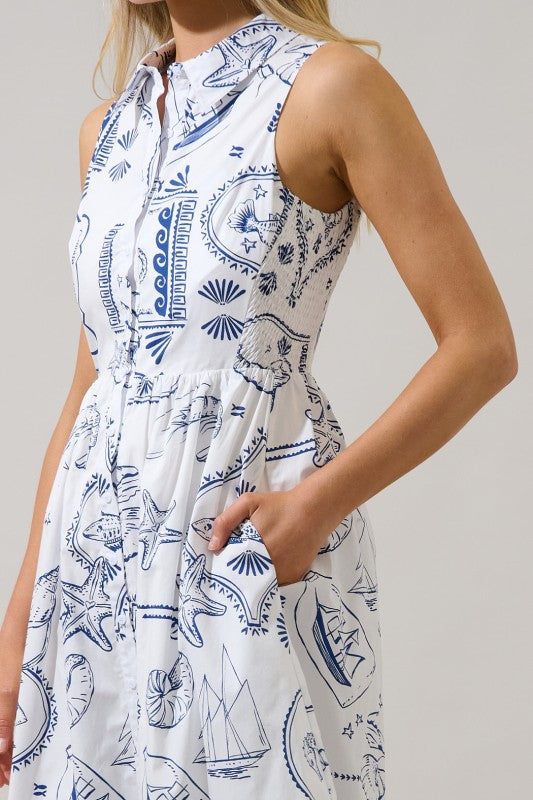 Catie Button Down Midi Dress Seaside