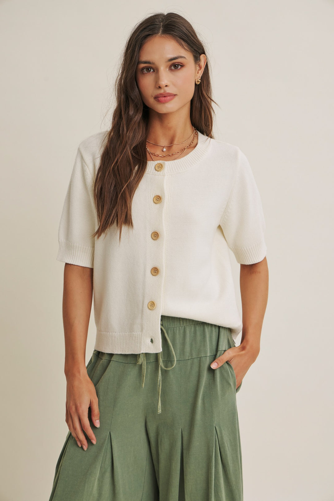 Short Sleeve Button Up Cardigan