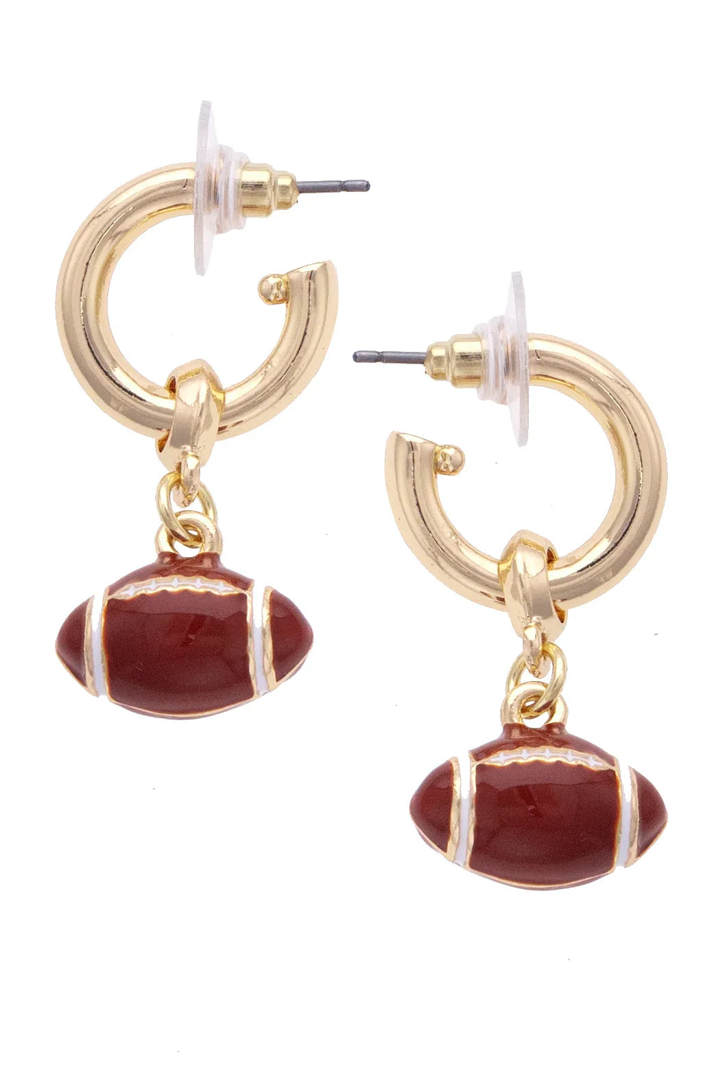 Football Enamel Drop Hoop Earrings