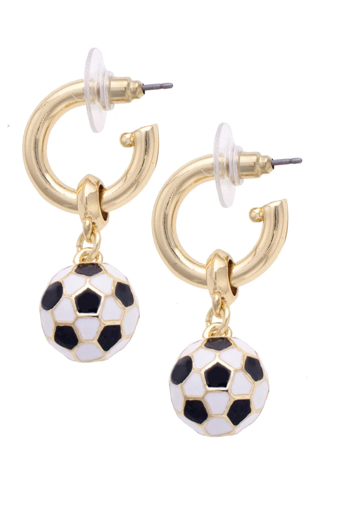 Soccer Ball Enamel Drop Hoop Earrings