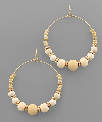 Wood Ball Circle Earrings