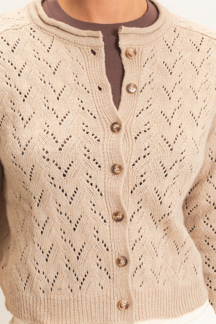 Pointelle Knit Button Front Cardigan