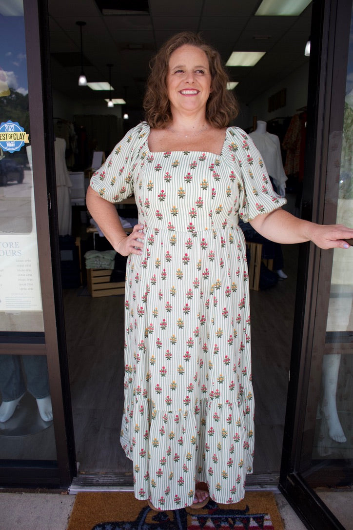 light green long floral dress 