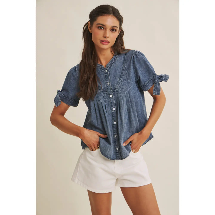 Sunny Day Washed Denim Pintuck Shirt