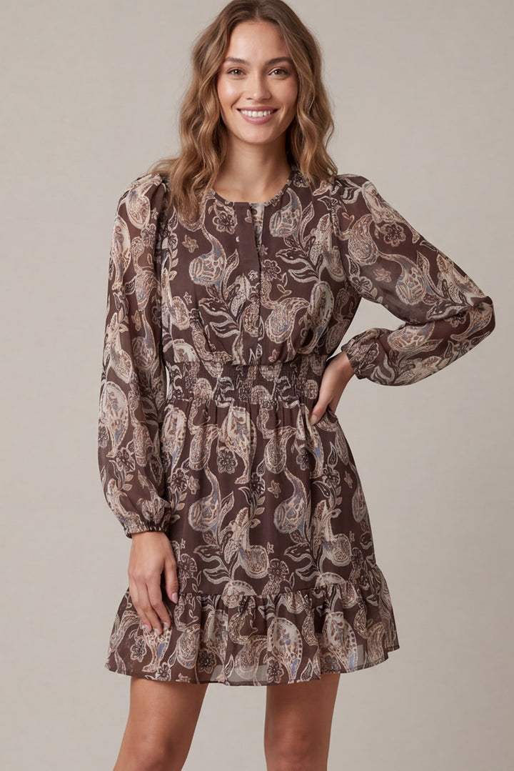Chiffon Print Dress with Pockets