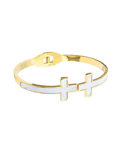 MOP End Cross Bangle Bracelet