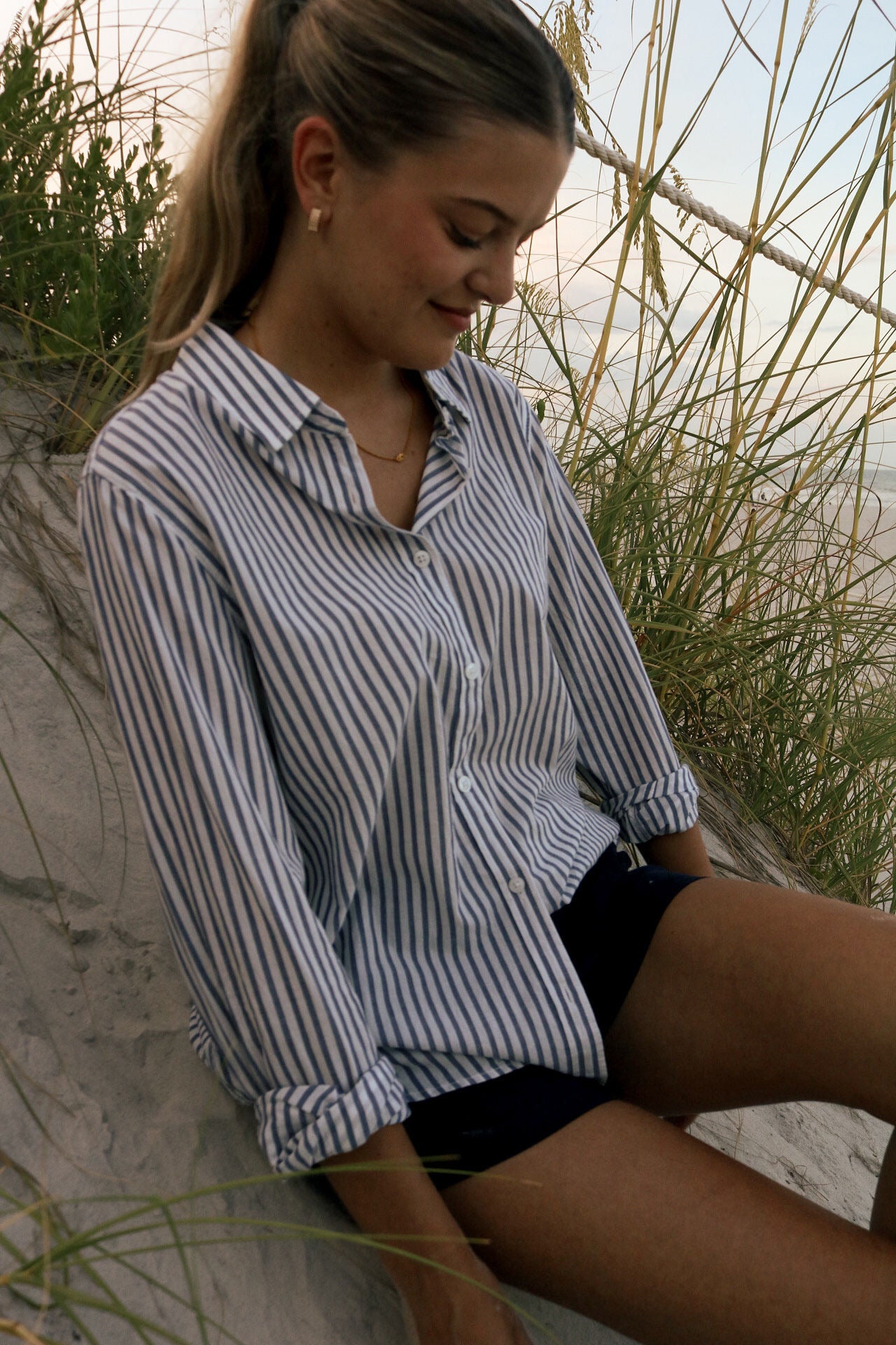 Crane Striped Woven Shirt Navy
