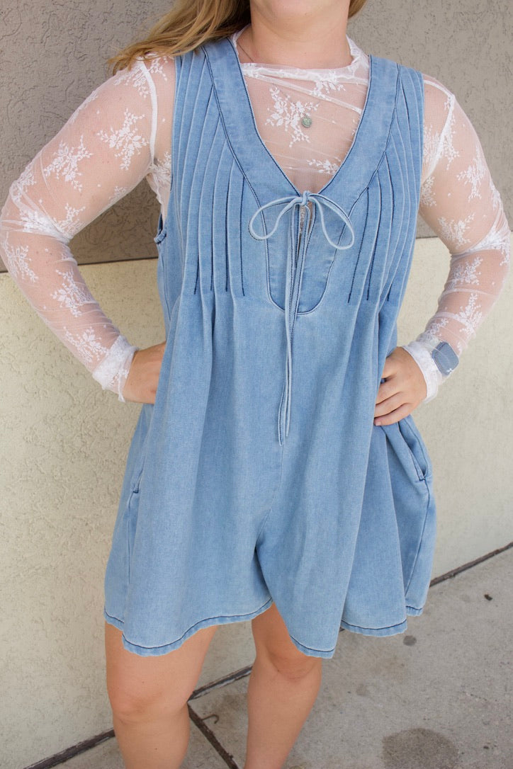 V-Neck Denim Romper