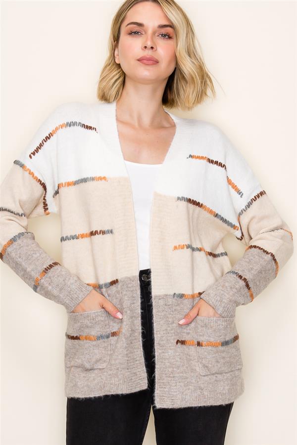 color block white and beige cardigan
