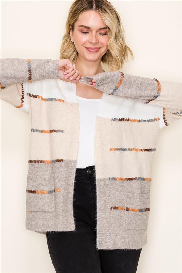 color block white and beige cardigan