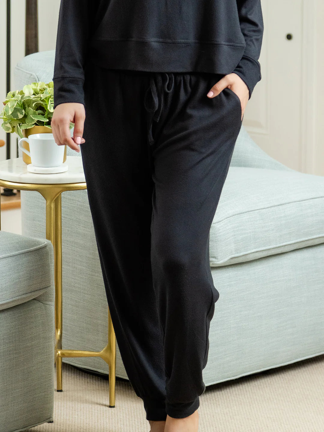black longsleeve pant loungewear set 
