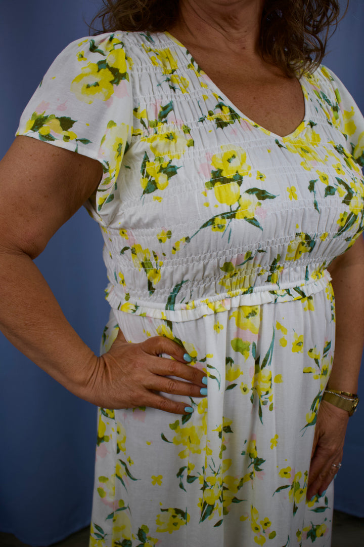 LUCY SMOCKED TOP FLORAL PRINT DRESS