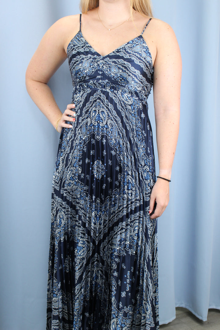 skies are blue navy pleated dress
