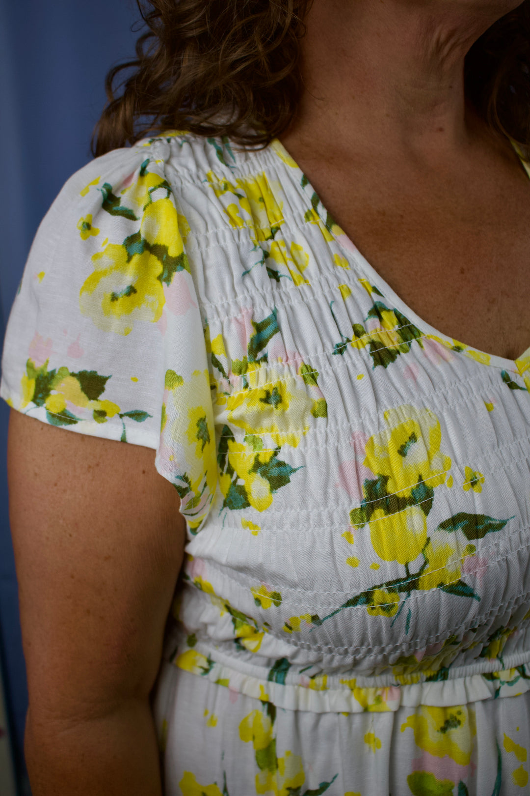 LUCY SMOCKED TOP FLORAL PRINT DRESS