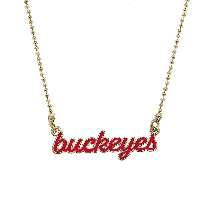 Ohio State Buckeyes Enamel Script Necklace in Scarlet