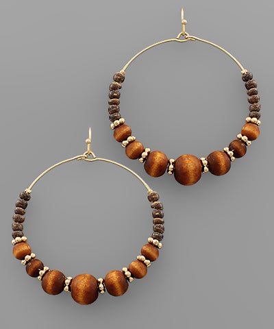 Wood Ball Circle Earrings