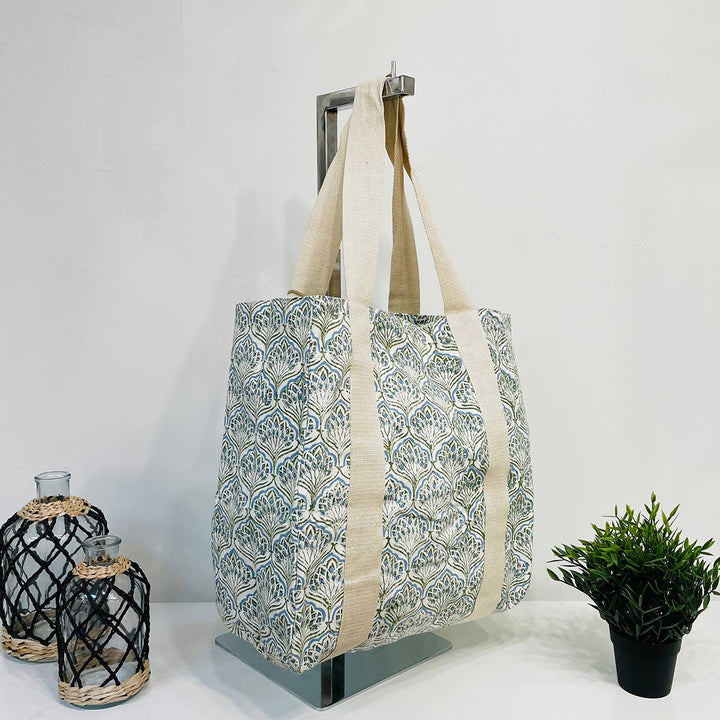 Handcrafted Canvas Bag with Block-Printed Floral Peacock
