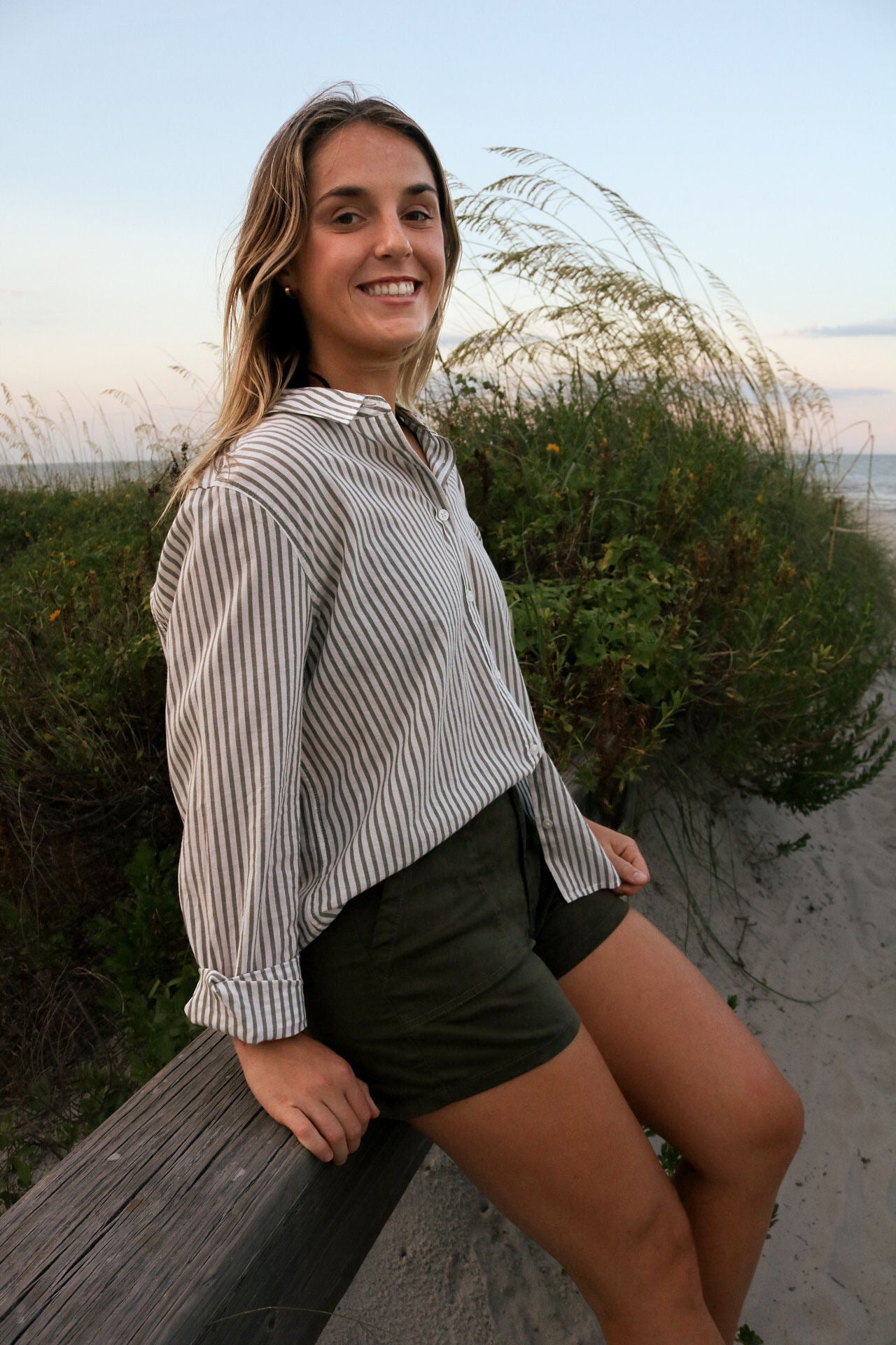 Crane Striped Woven Shirt Green