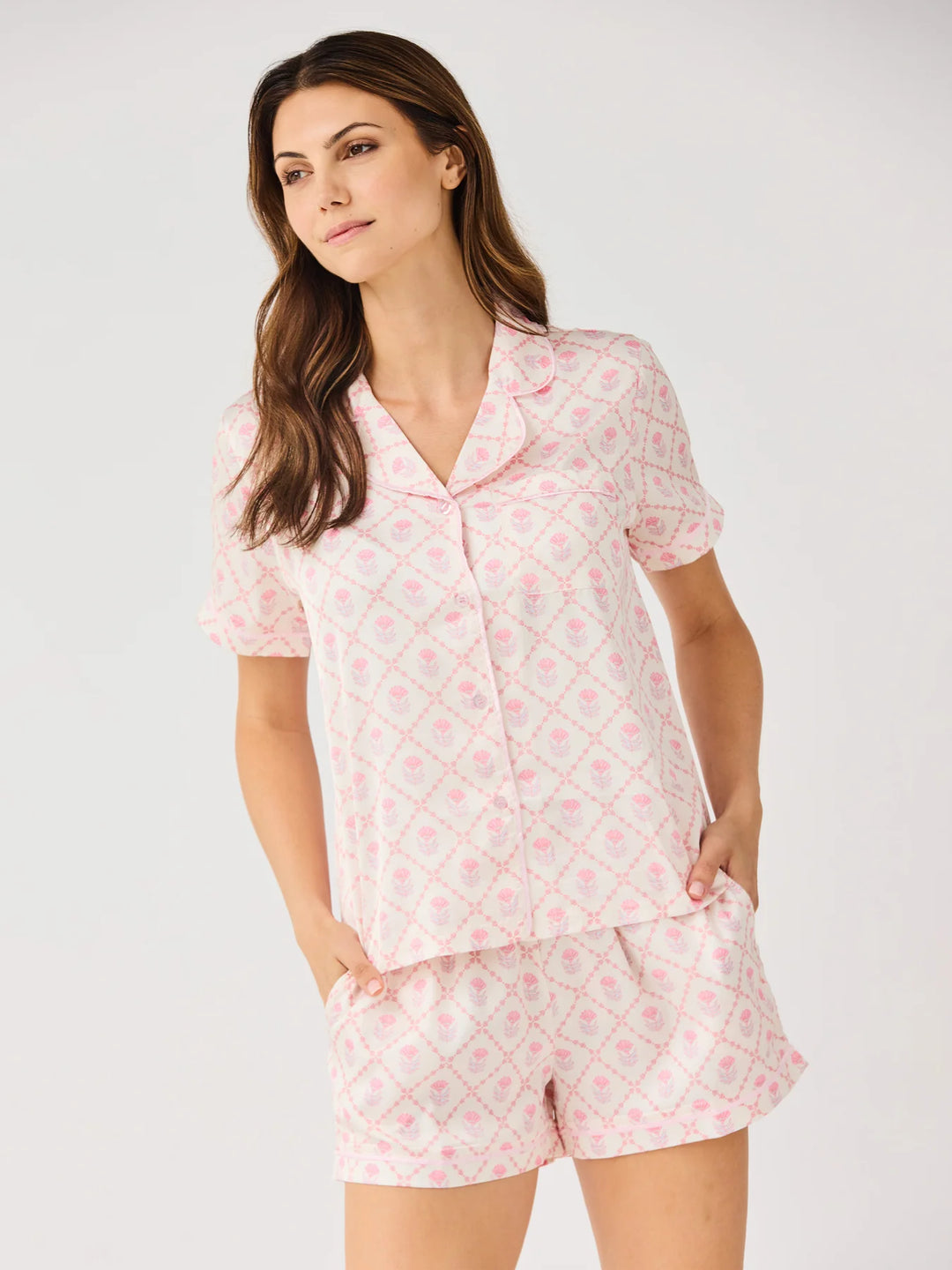 Mary Square Charlotte Satin Shorts Set | Florette Folly Pink