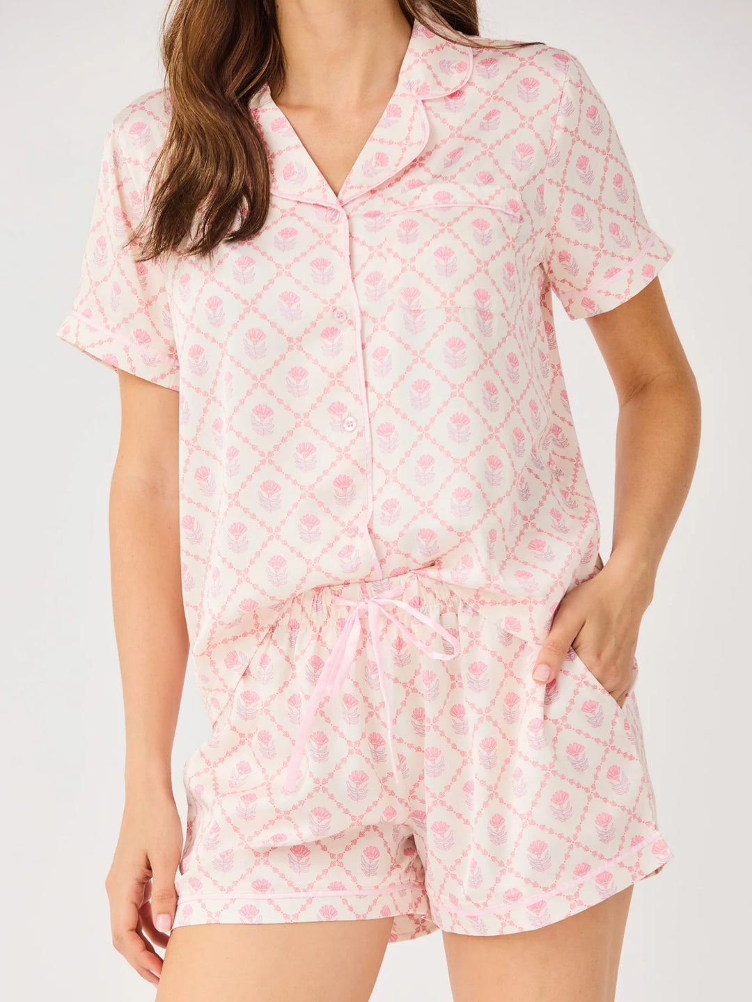 Mary Square Charlotte Satin Shorts Set | Florette Folly Pink