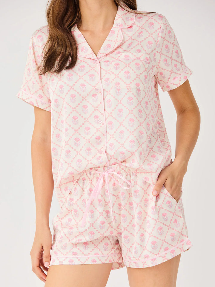 Mary Square Charlotte Satin Shorts Set | Florette Folly Pink